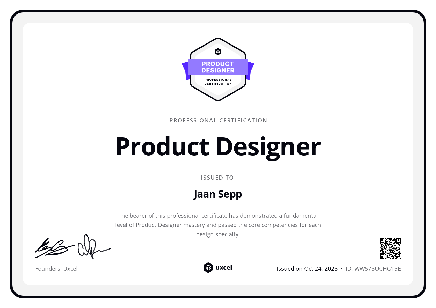 Jaan Sepp's certificate